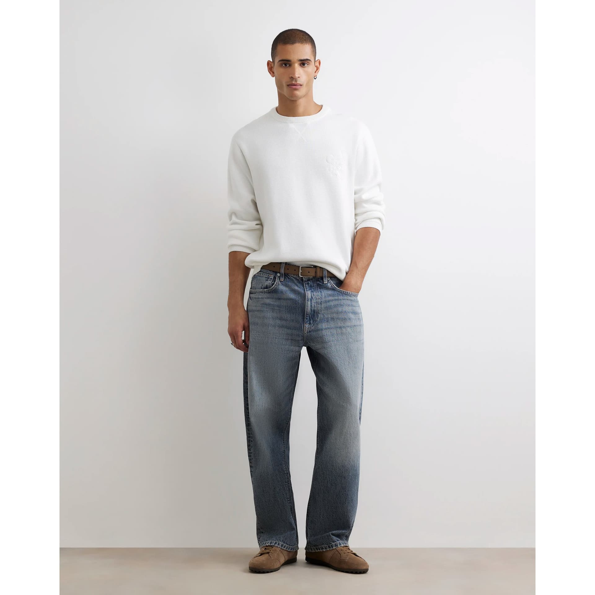 River Island Mens River Island Blue Baggy Fit Mid Wash Jeans