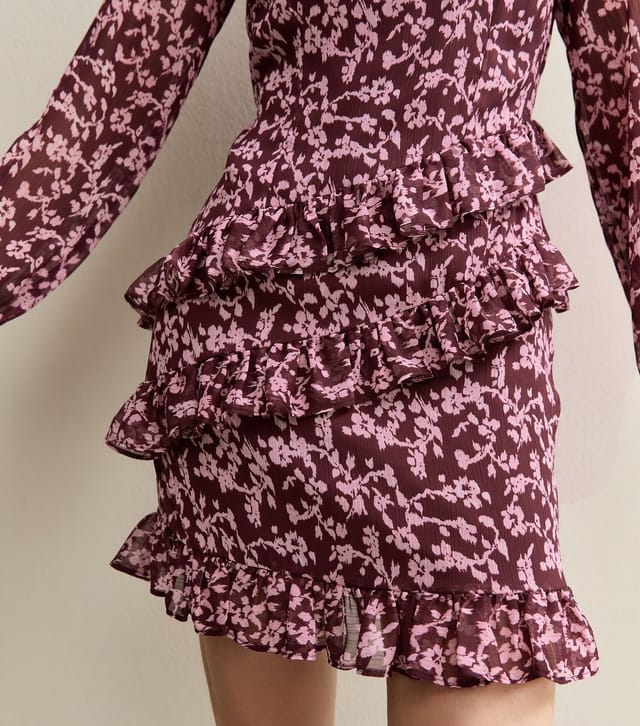 New Look Women's Red Floral Print Chiffon Frilly Trimmed Mini Dress New Look - 3