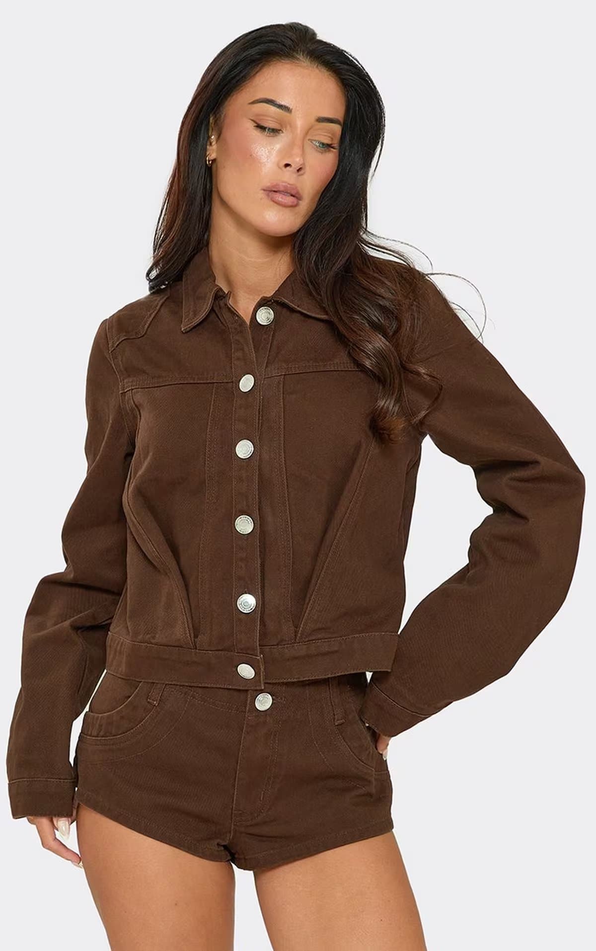 EGO Low Rise Mini Shorts In Chocolate Brown Denim, Women's Size UK 6