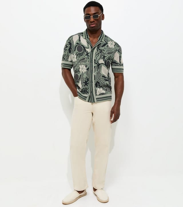 Only and Sons Men's Light Green Relaxed Jacquard Short Sleeve Shirt Only and Sons New Look - 3