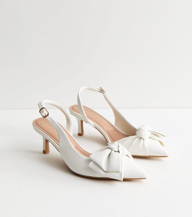 New Look Women's White Faux Leather Bow Slingback Court Shoes Vegan New Look - 2