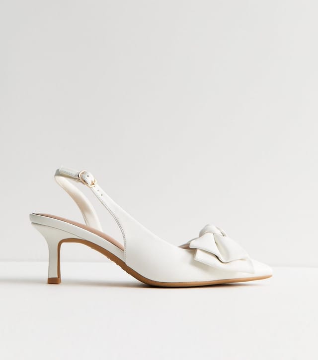 New Look Women's White Faux Leather Bow Slingback Court Shoes Vegan New Look - 3