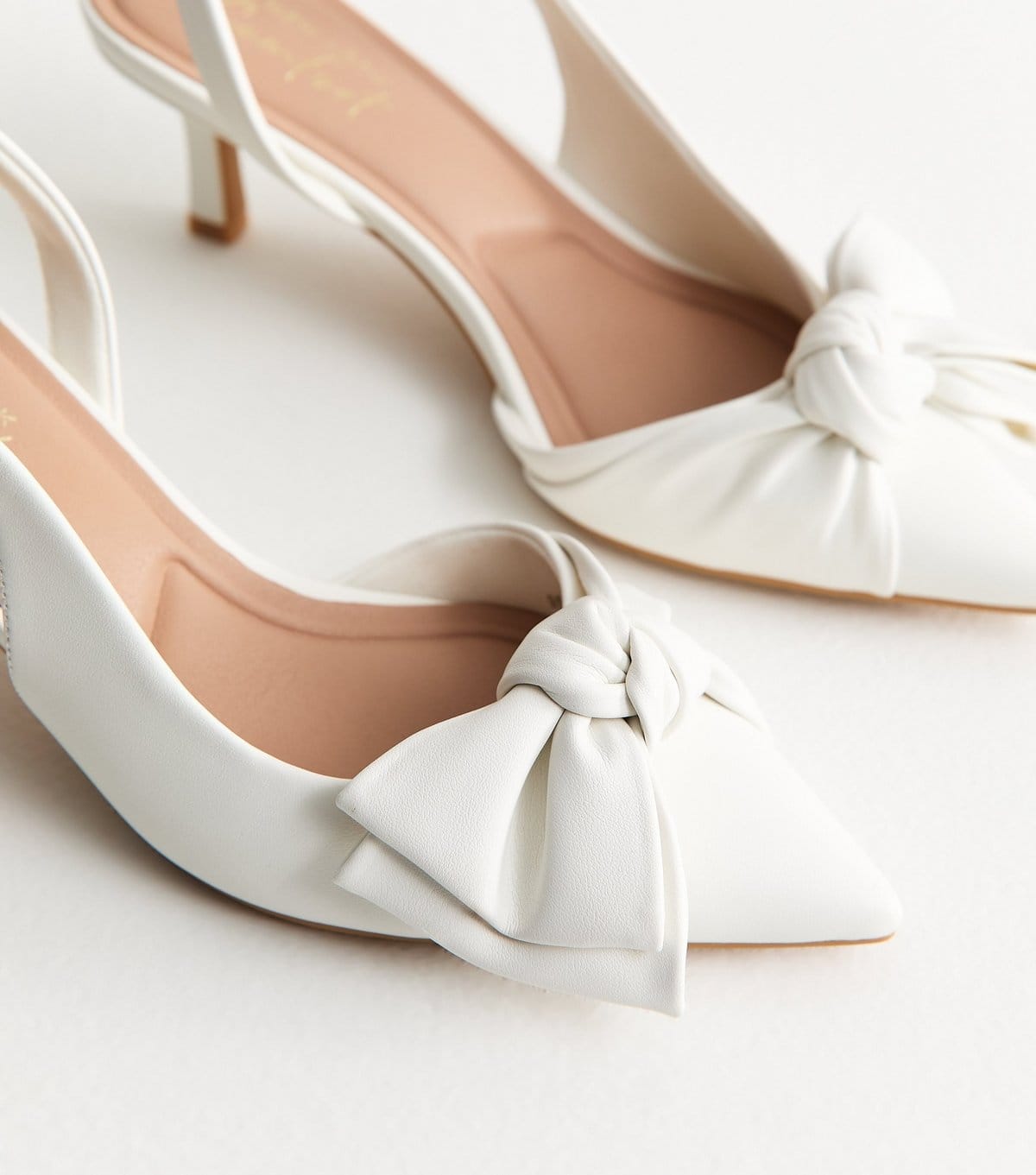 New Look Women's White Faux Leather Bow Slingback Court Shoes Vegan New Look - 4