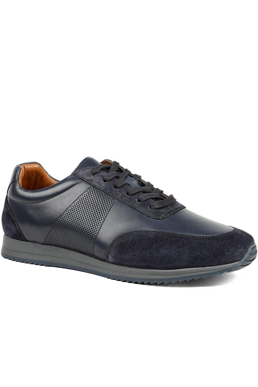 Jones Bootmaker Jones Bootmaker Men's Salvi Wide Fit Leather Trainers in Navy