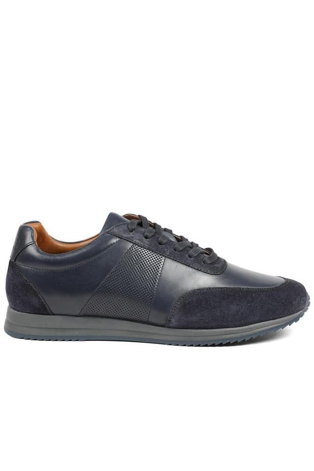 Jones Bootmaker Jones Bootmaker Men's Salvi Wide Fit Leather Trainers in Navy - 2