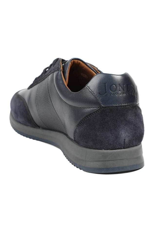 Jones Bootmaker Jones Bootmaker Men's Salvi Wide Fit Leather Trainers in Navy - 3