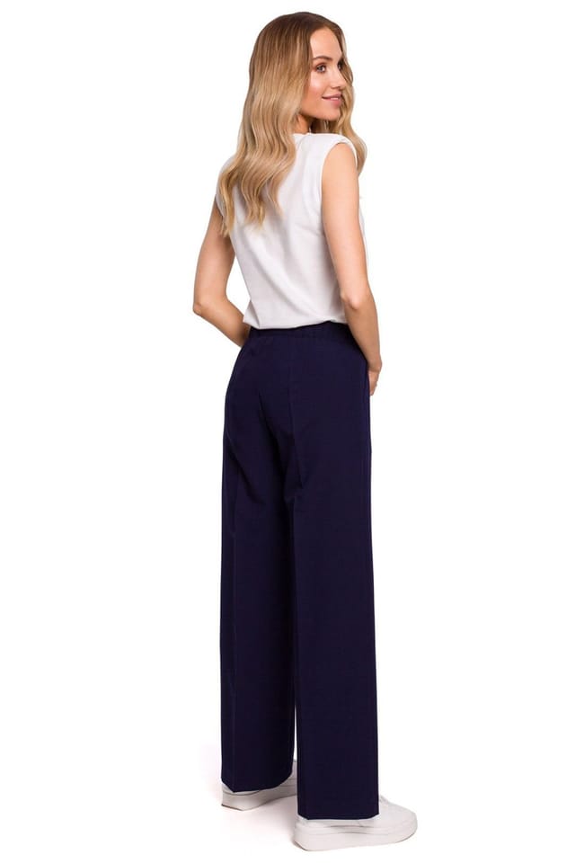 Love Lace Love Lace Women's Pleated Wide Leg Trousers with Elastic Waist in Blue - 2