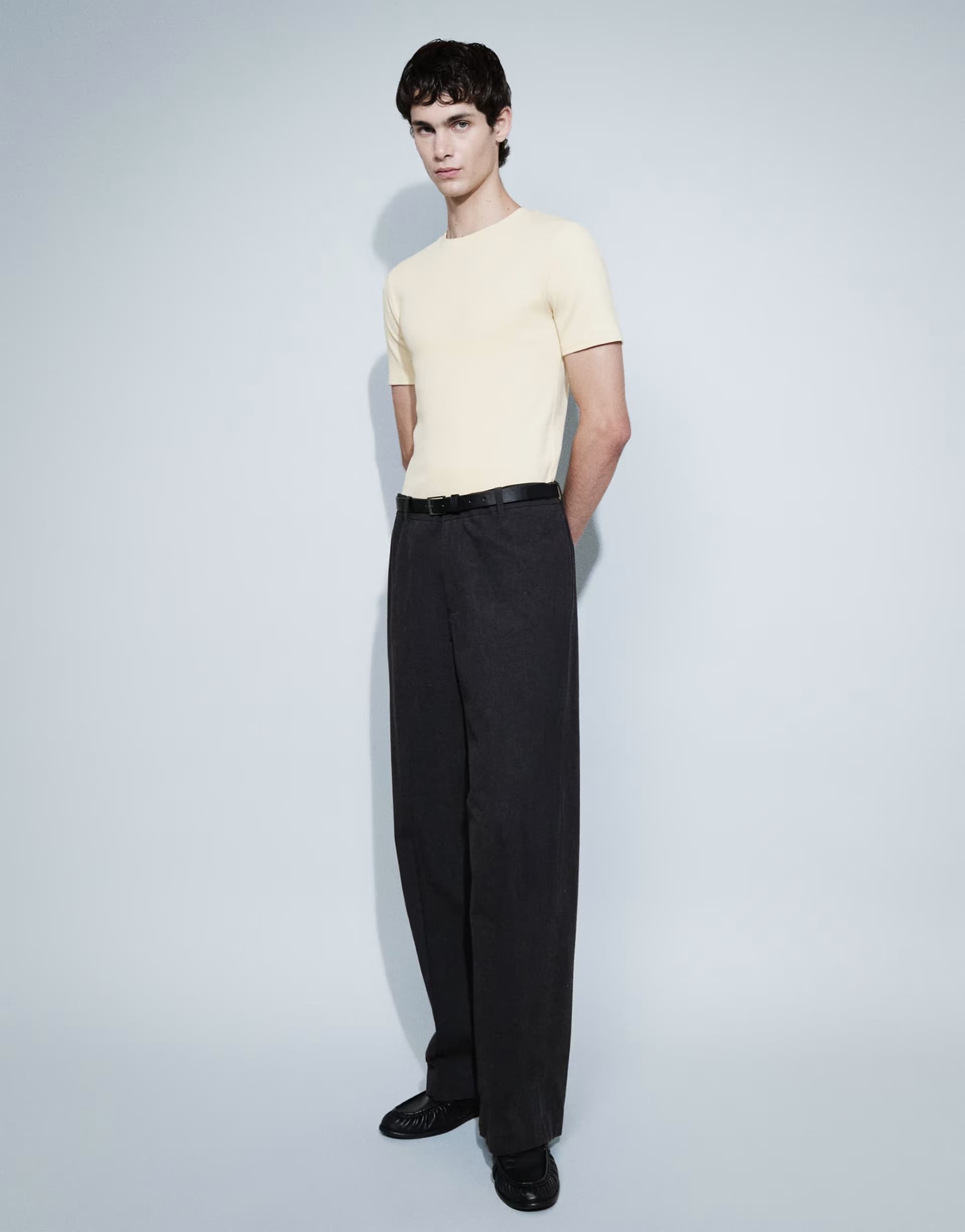 ASOS Weekday tailored trousers with front pleat in off-black melange