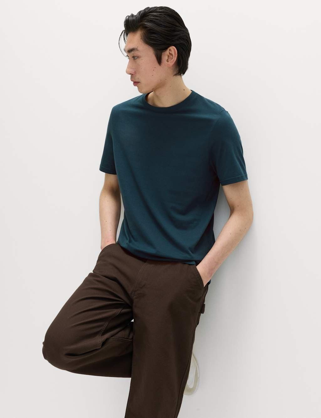 Marks & Spencer M&S Pure Cotton Regular Fit Crew Neck T-Shirt Dark Petrol