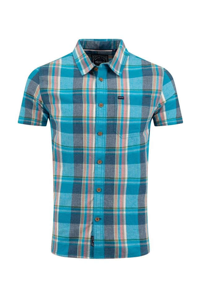 Weird Fish Weird Fish Men's Angeles Short Sleeve Check Shirt in Mid Blue - 2