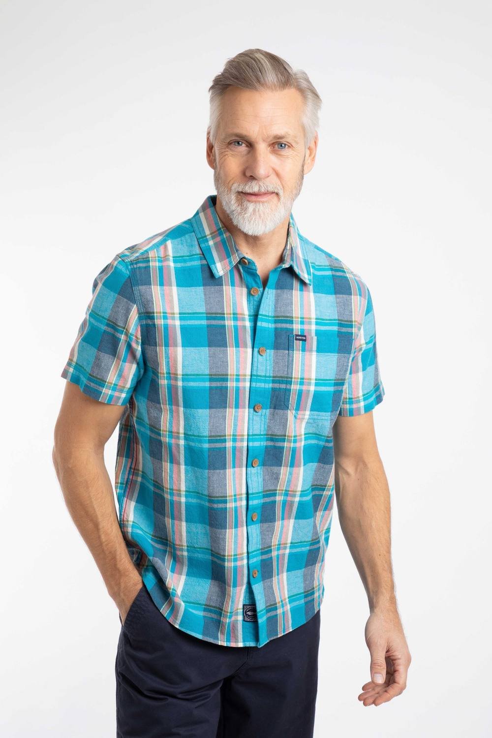 Weird Fish Weird Fish Men's Angeles Short Sleeve Check Shirt in Mid Blue - 4