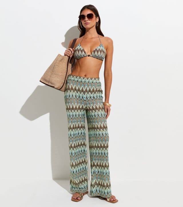 New Look Women's Blue Zig Zag Crochet Knit Beach Trousers New Look - 3