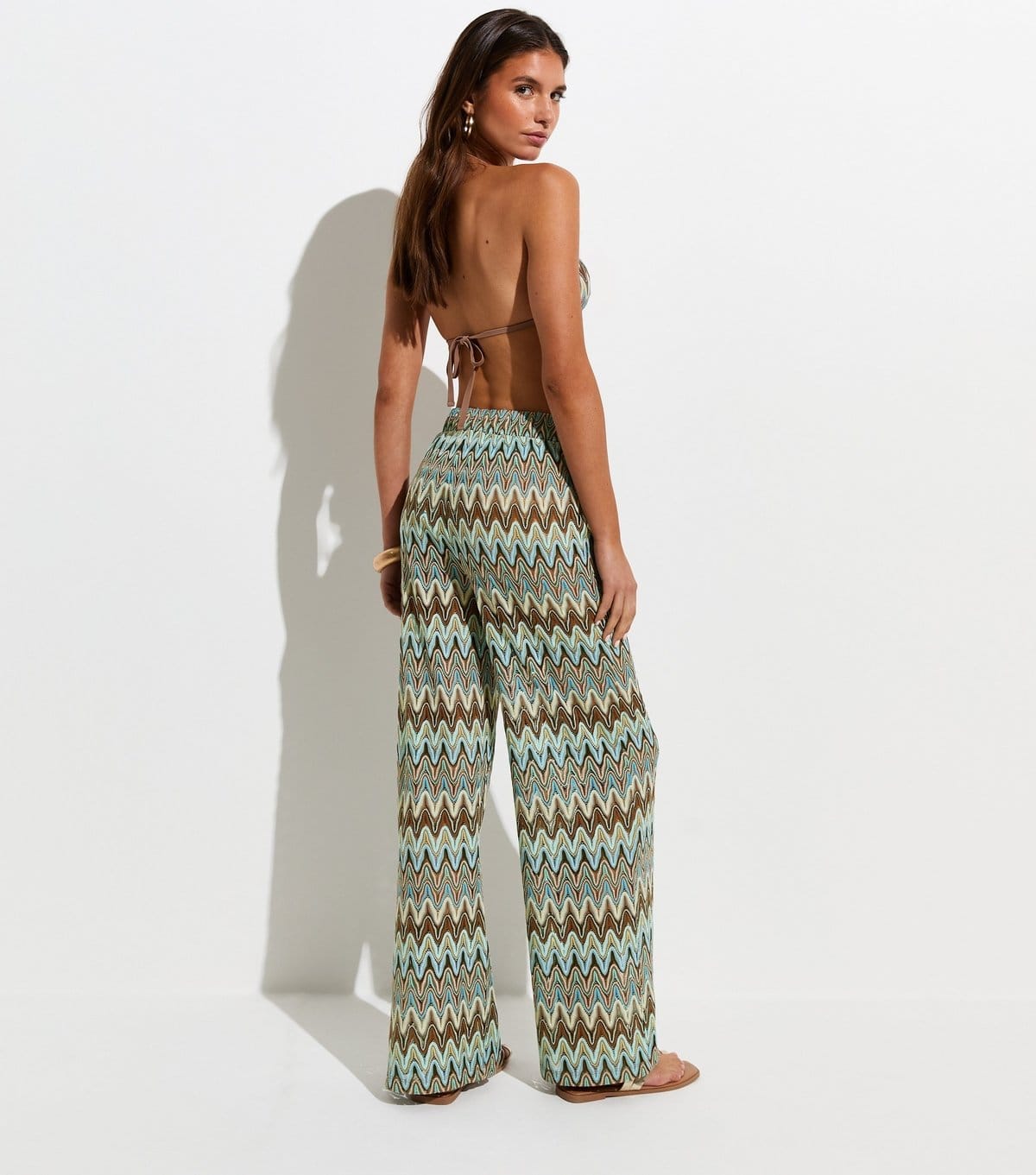 New Look Women's Blue Zig Zag Crochet Knit Beach Trousers New Look - 4