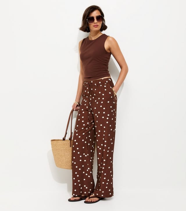 New Look Women's Brown Polka Dot Wide Leg Trousers New Look - 3
