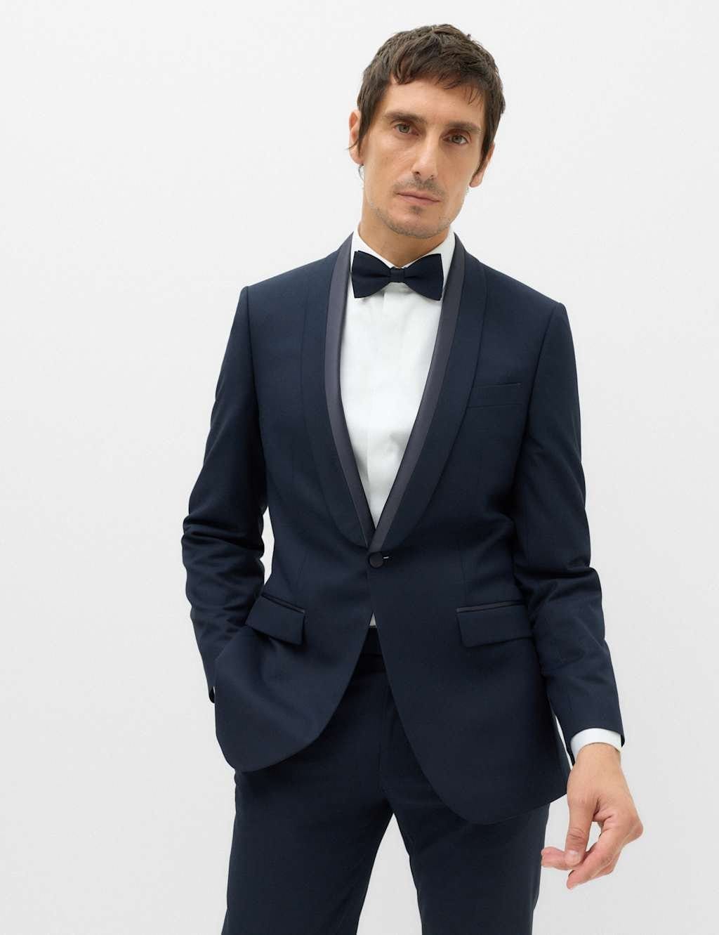 Marks & Spencer M&S Tailored Fit Shawl Collar Tipped Tux Jacket Navy - 1