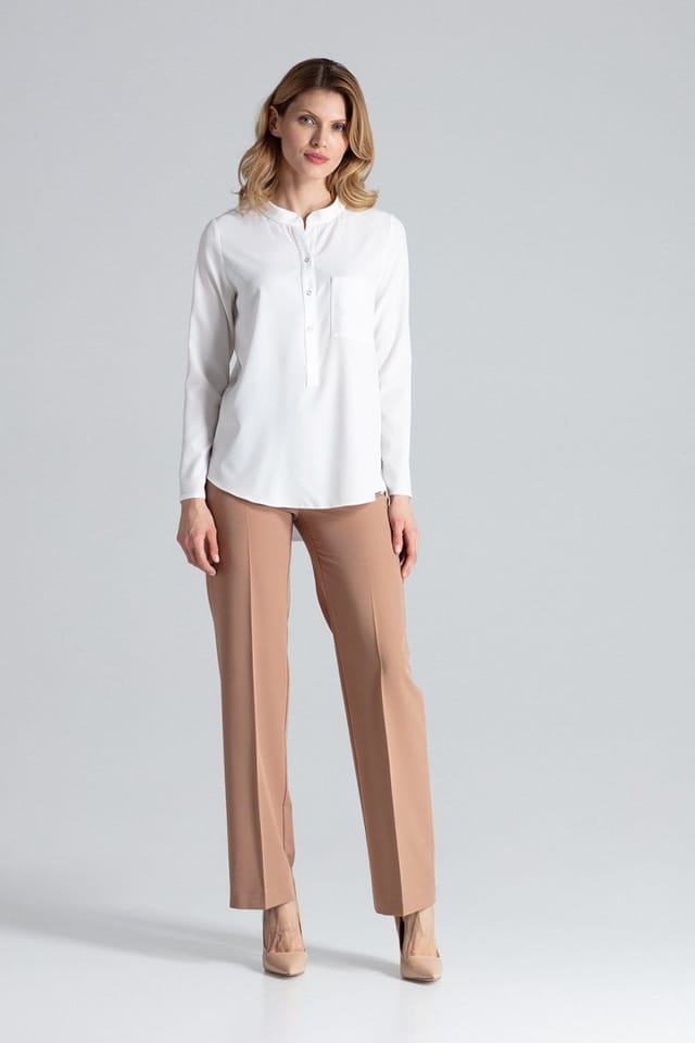 Love Lace Love Lace Women's Classic Long Sleeve Blouse with Snap Collar in White - 2