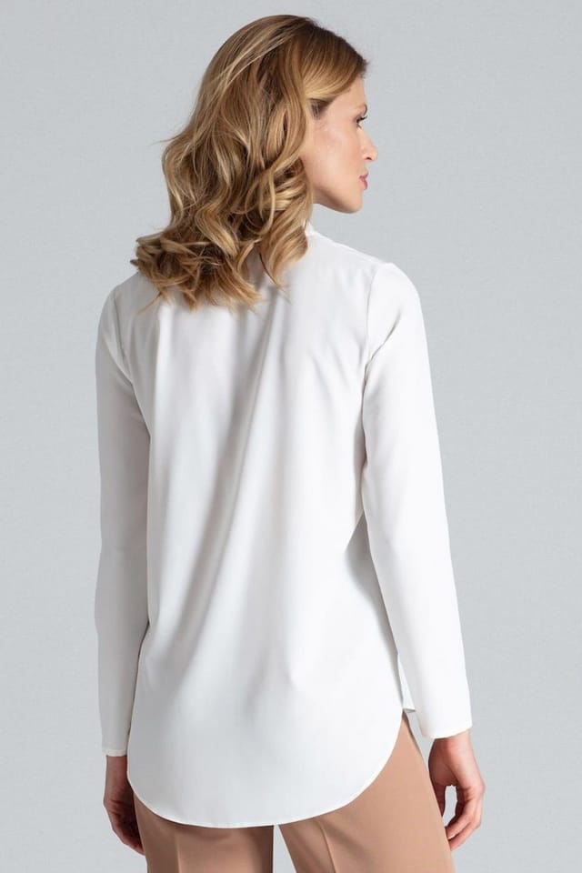 Love Lace Love Lace Women's Classic Long Sleeve Blouse with Snap Collar in White - 3
