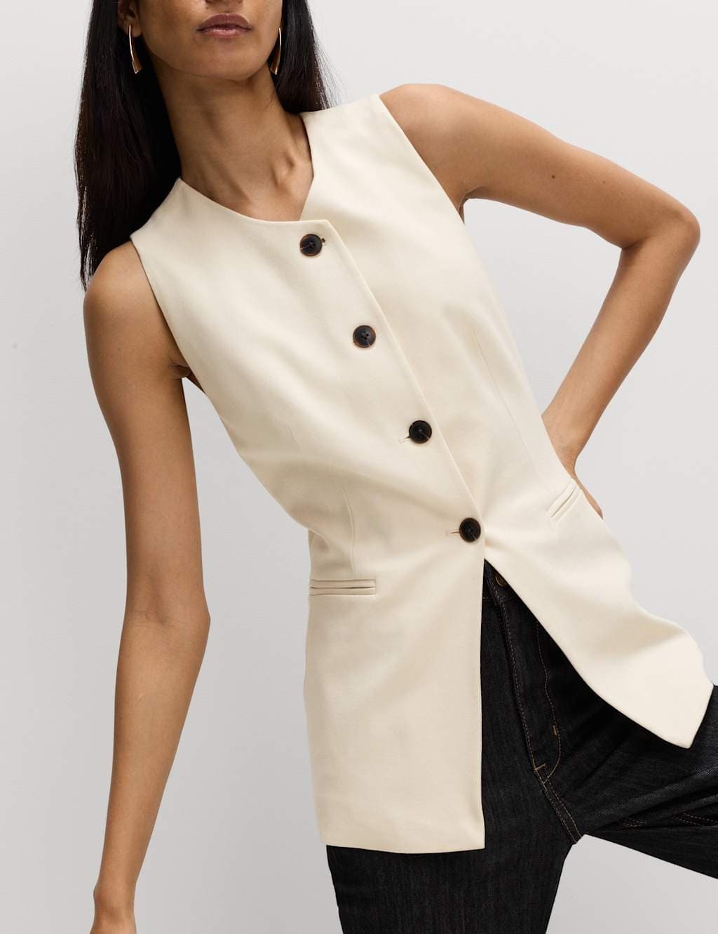 Marks & Spencer M&S Jersey Collarless Waistcoat Ecru