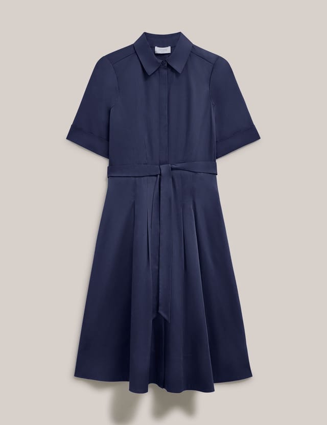Hobbs London Hobbs London Women's Brigitta Pleated Tie Belt Shirt Dress in Dark Navy - 2