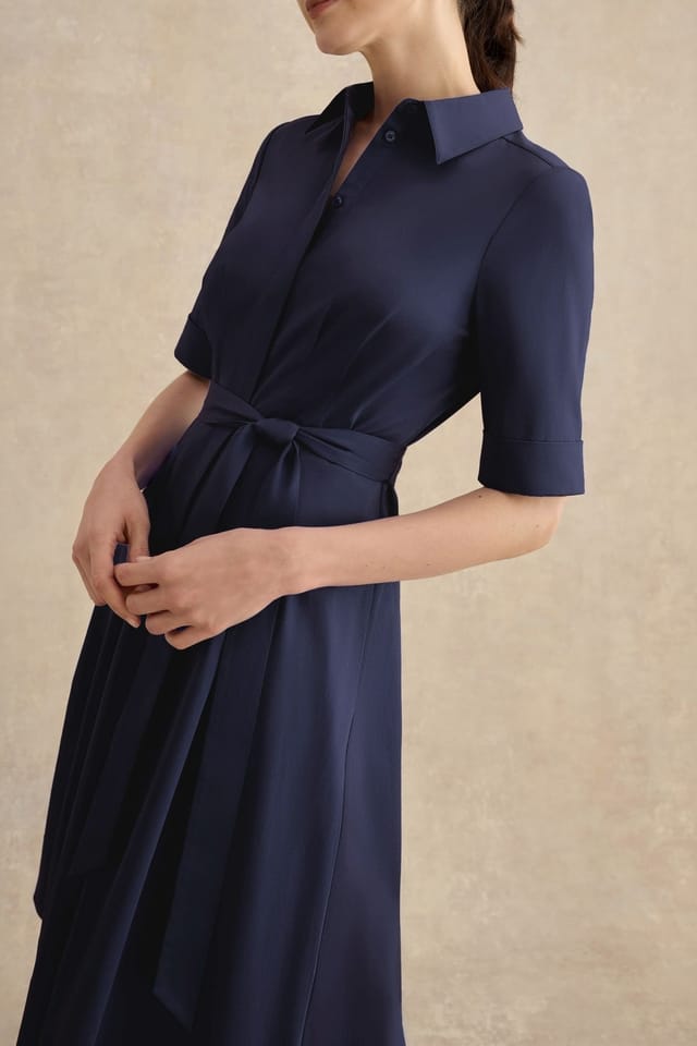 Hobbs London Hobbs London Women's Brigitta Pleated Tie Belt Shirt Dress in Dark Navy - 3