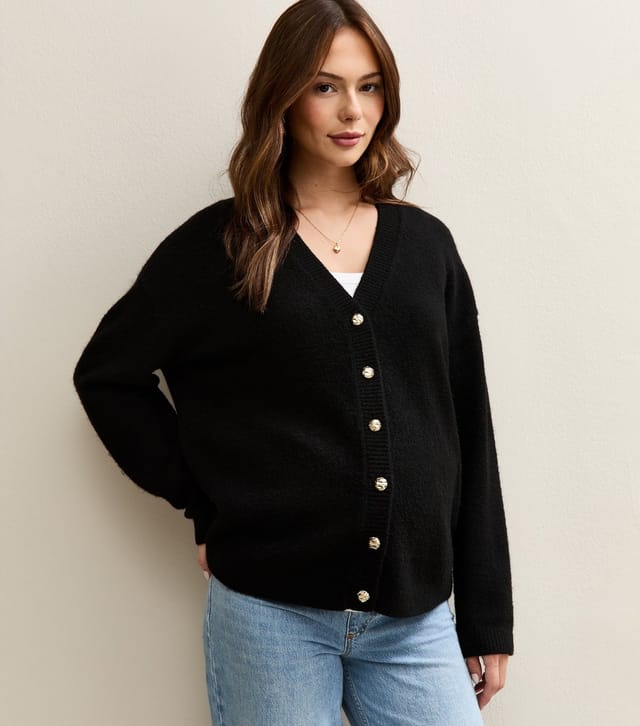 New Look Women's Maternity Black Boyfriend V-Neck Cardigan New Look - 2