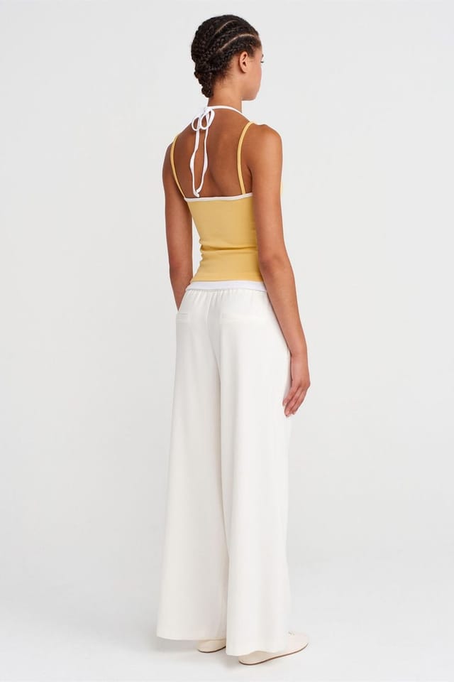 Dilvin Dilvin Women's Wide-Leg Woven Trousers With Drawstring Waist in White - 2