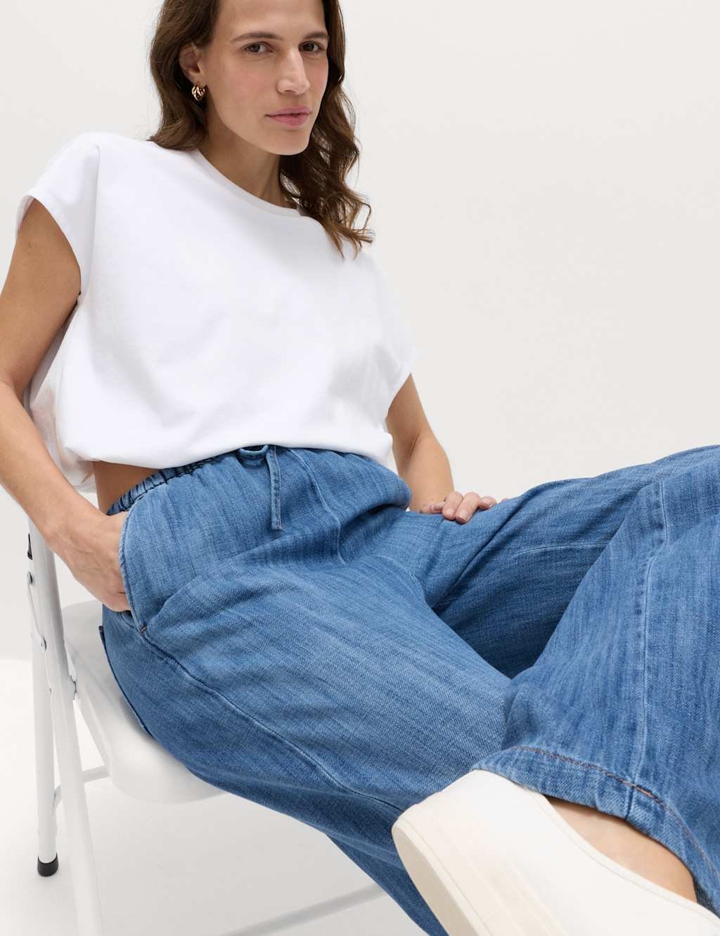 Marks & Spencer M&S 2 Pack Denim Pull On Wide Leg Jeans Medium Blue Mix - 4