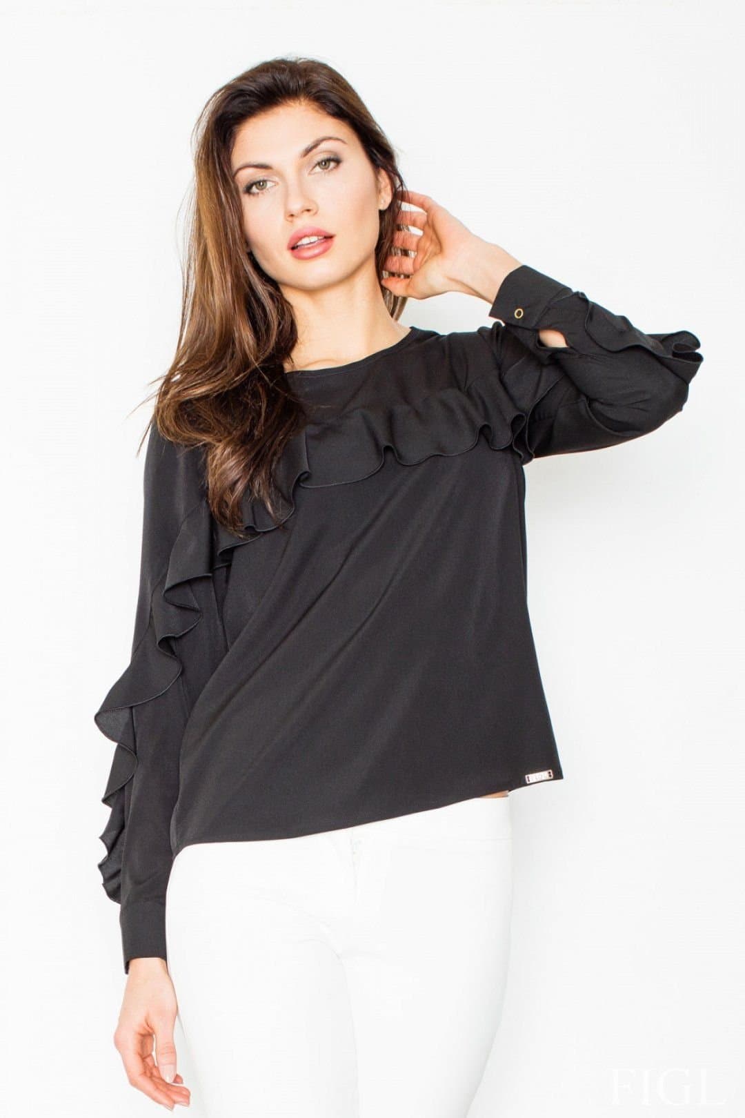 Love Lace Love Lace Women's Long Sleeve Frill Cuff Blouse Top in Black