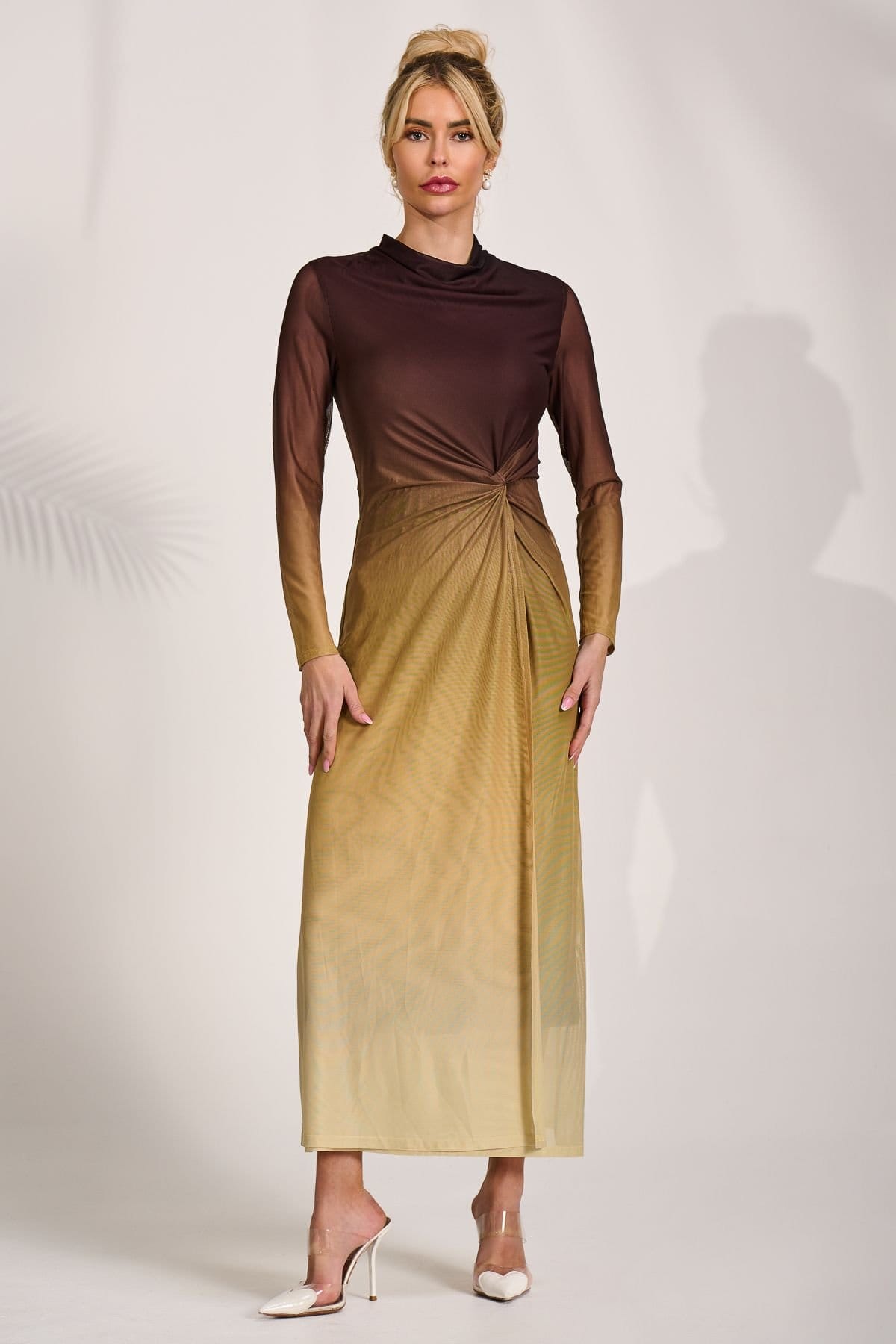 Jolie Moi Jolie Moi Women's Petite Long Sleeve Mesh Maxi Dress - 4