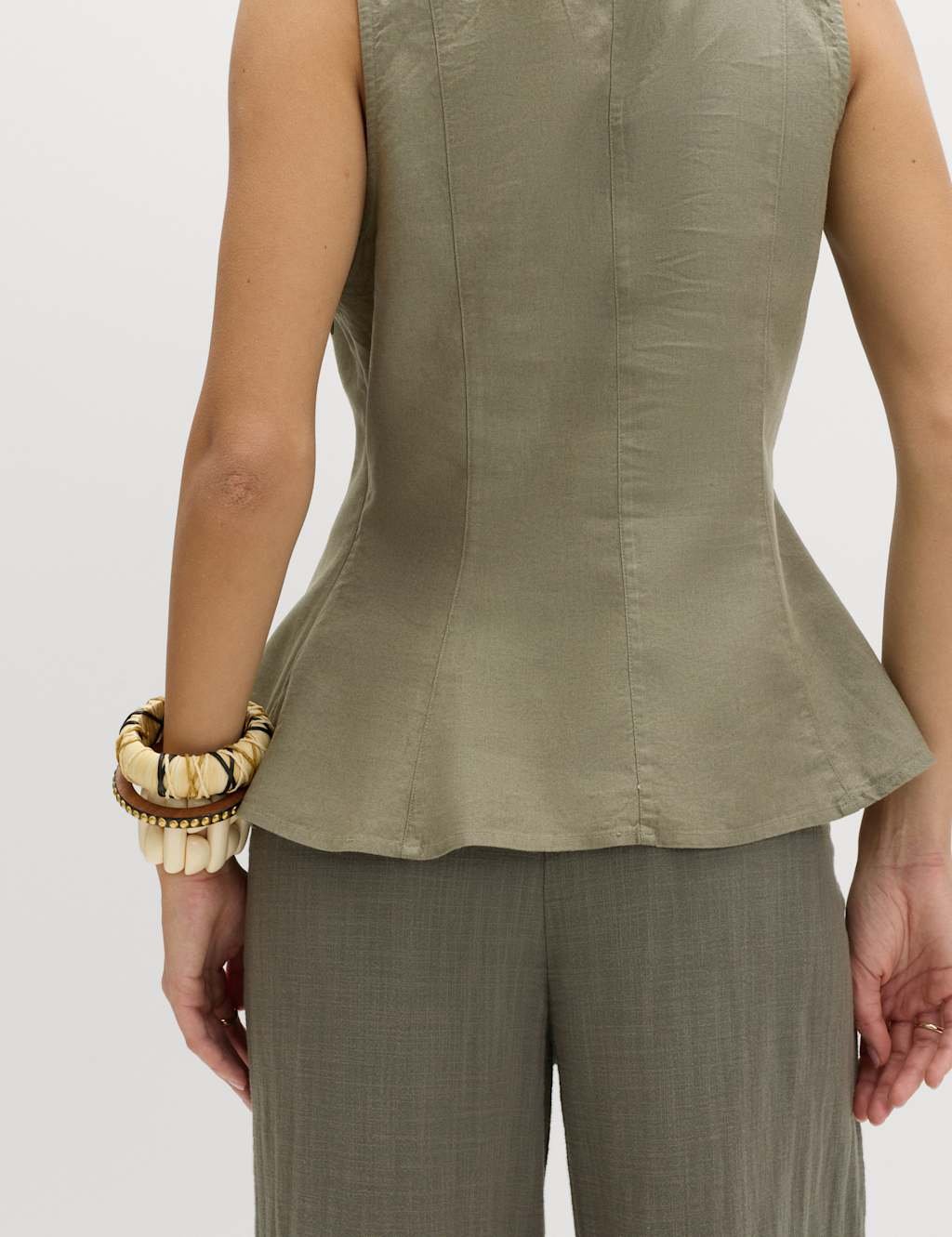 Marks & Spencer M&S Linen Rich Vest Top Dark Khaki - 3