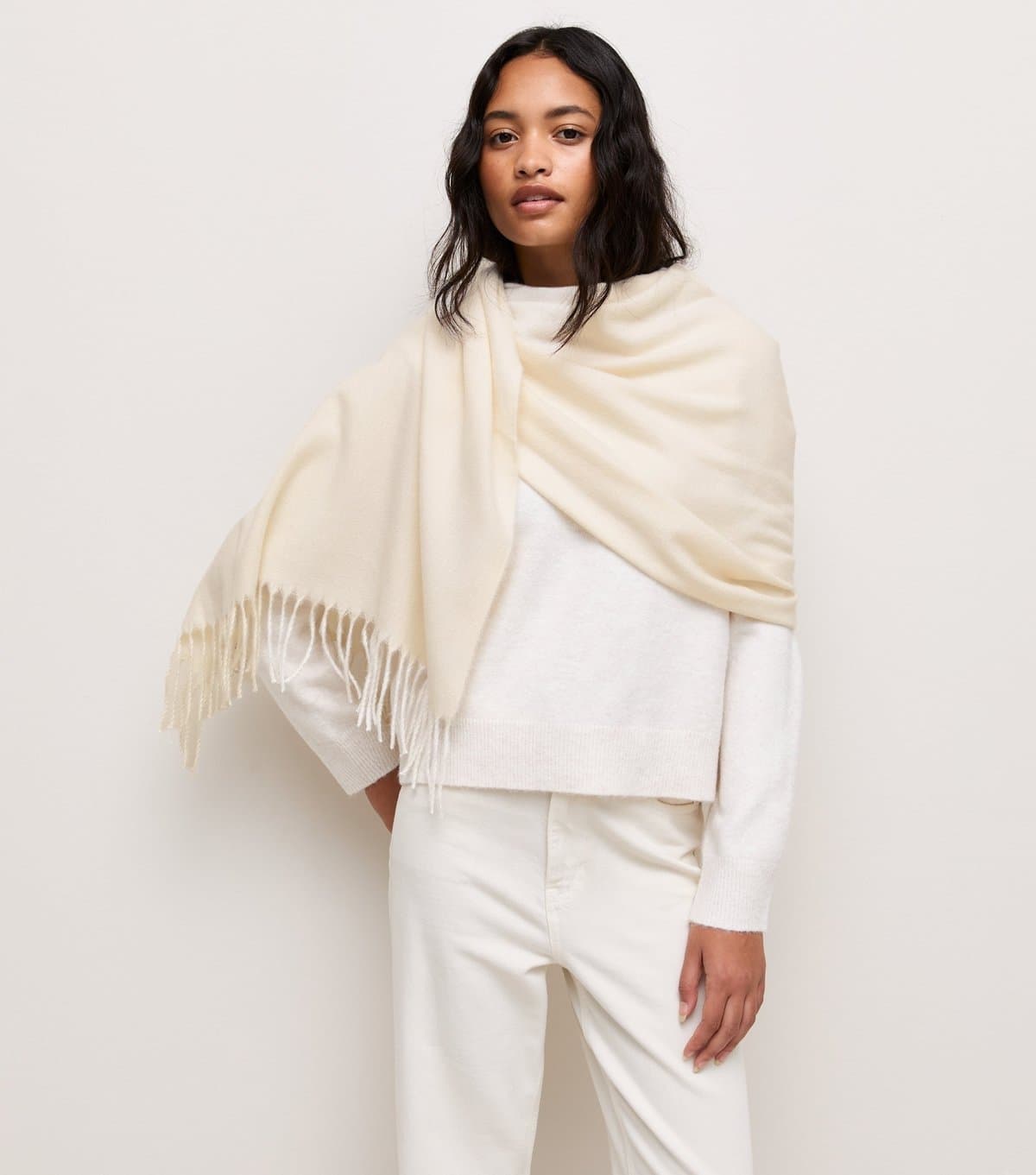 New Look New Look Cream Classic Fringed Scarf