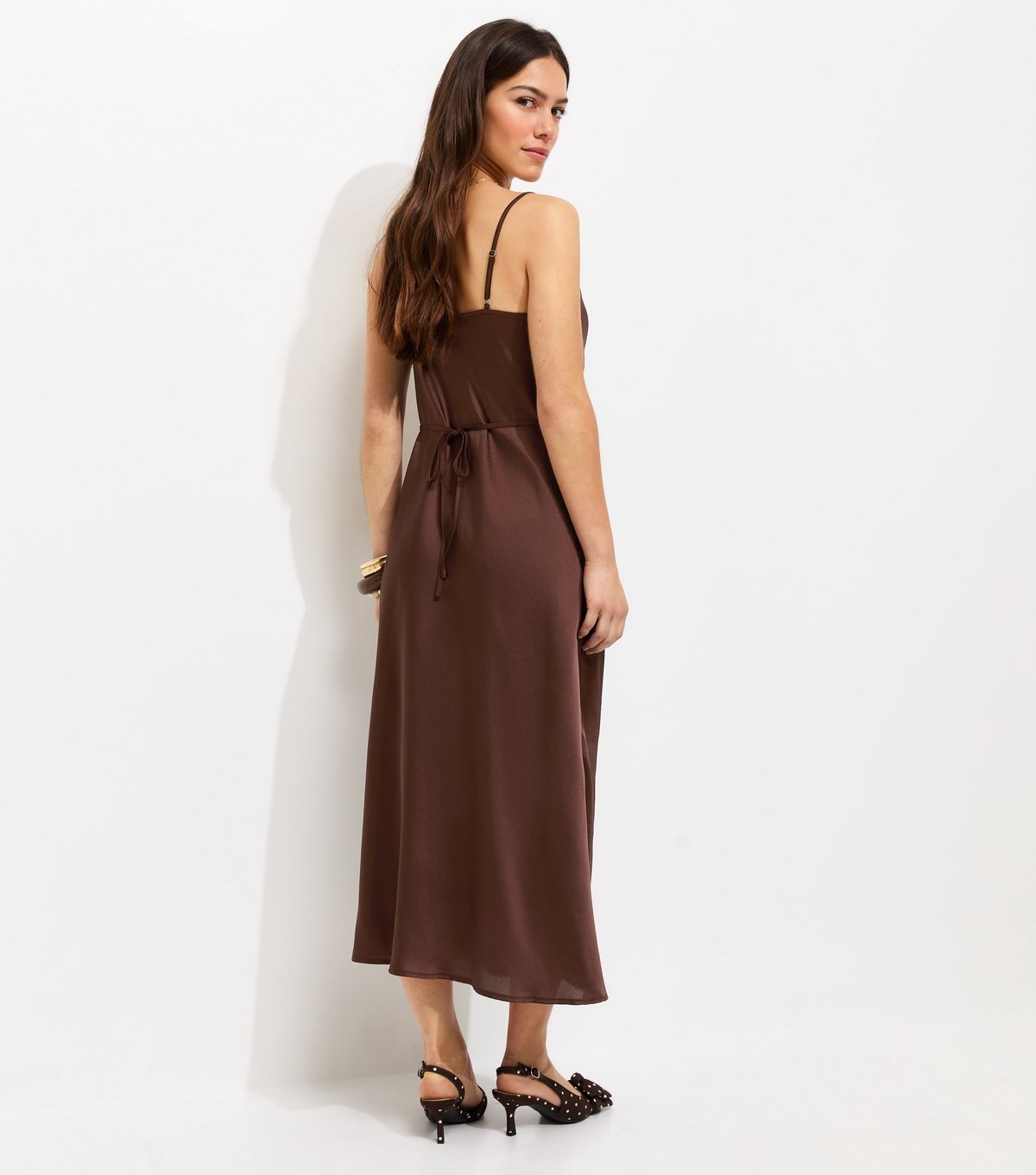 New Look Women's Petite Brown Satin Slip Midi Dress New Look - 4