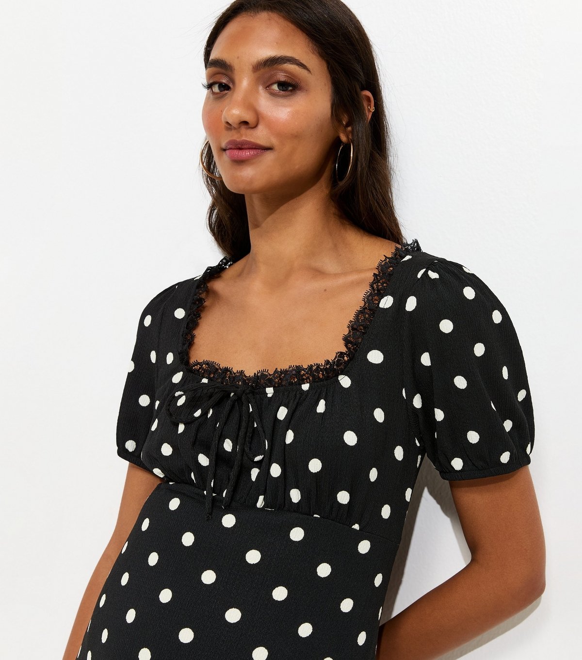 New Look Women's Maternity Black Polka Dot Milkmaid Midi Lace Dress New Look - 2