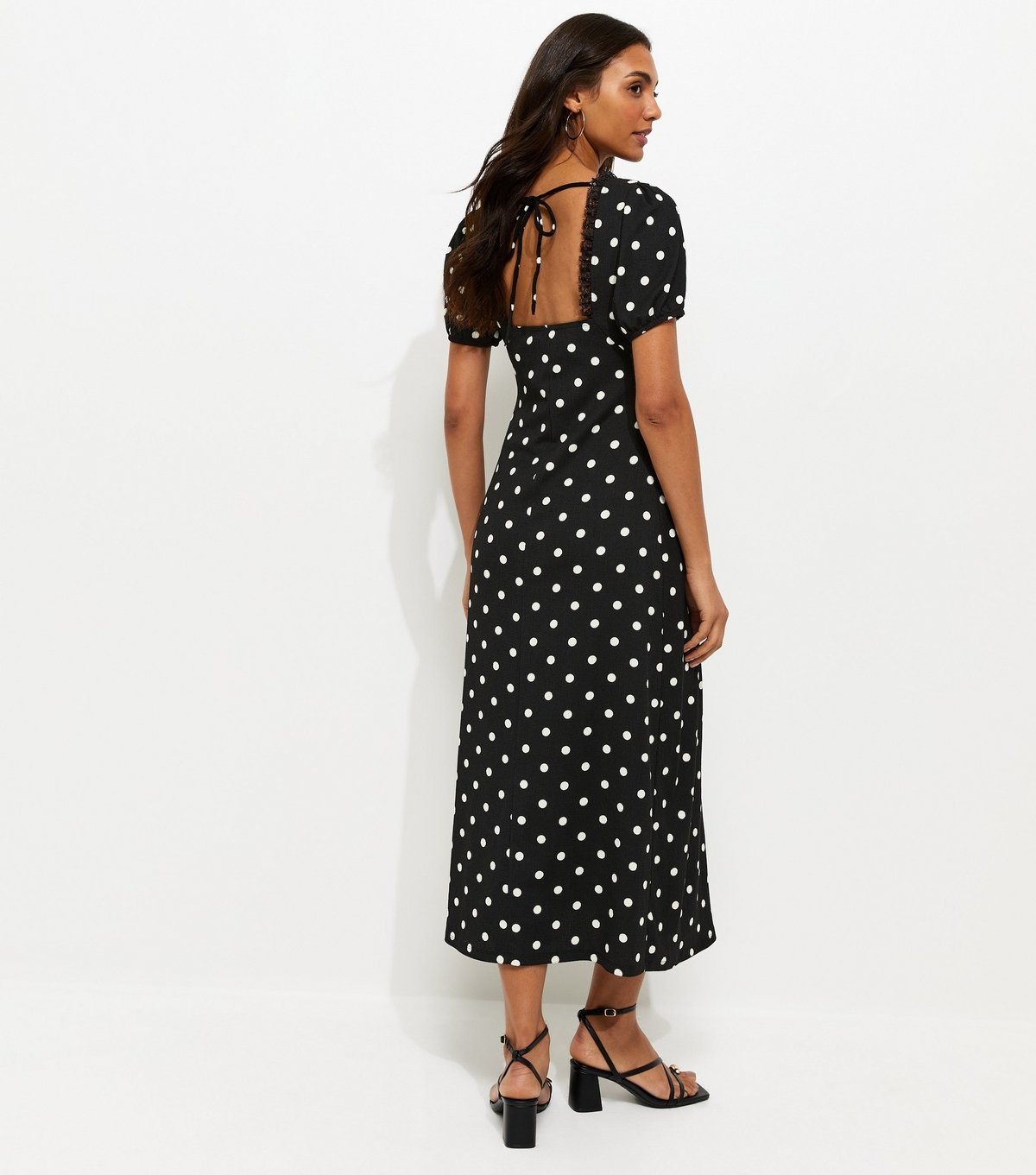 New Look Women's Maternity Black Polka Dot Milkmaid Midi Lace Dress New Look - 4