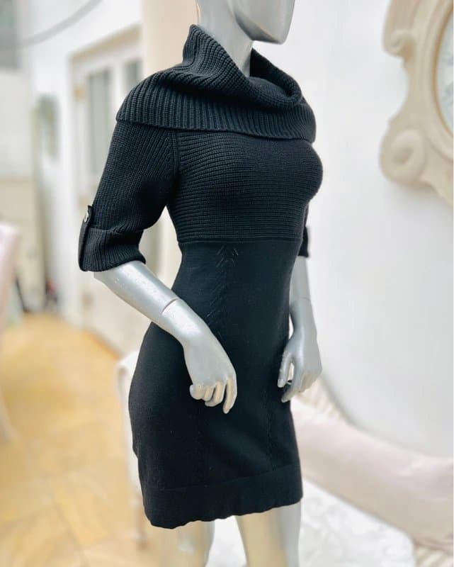 Karen Millen Karen Millen black mixed knit cowl neck jumper dress (2) 10