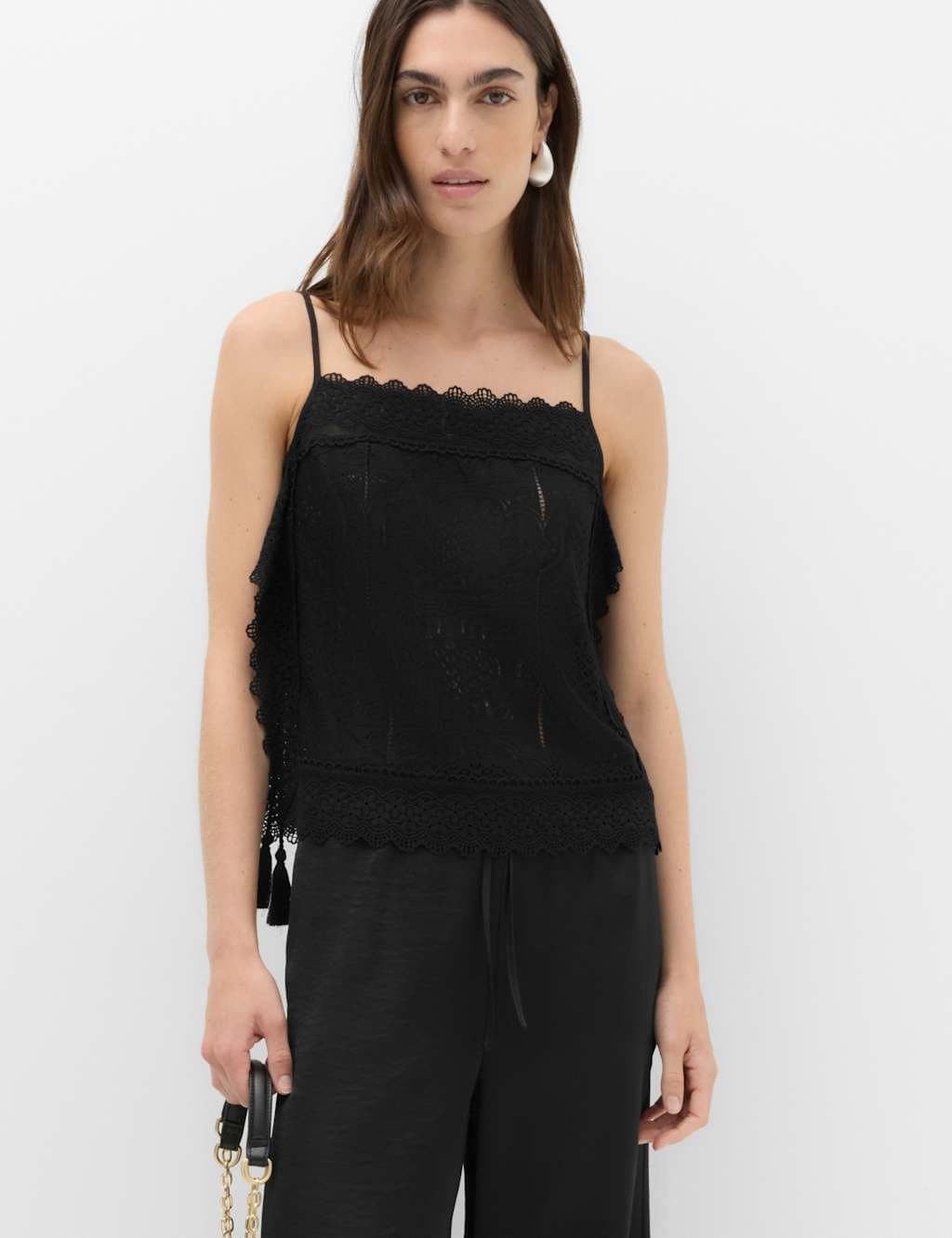 Marks & Spencer M&S Broderie Cutwork Cami Top Black