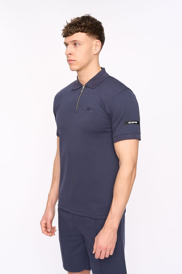 Duck&Cover Duck&Cover Men's Sherborn Smart Zip Polo with Sleeve Panels in Blue - 3