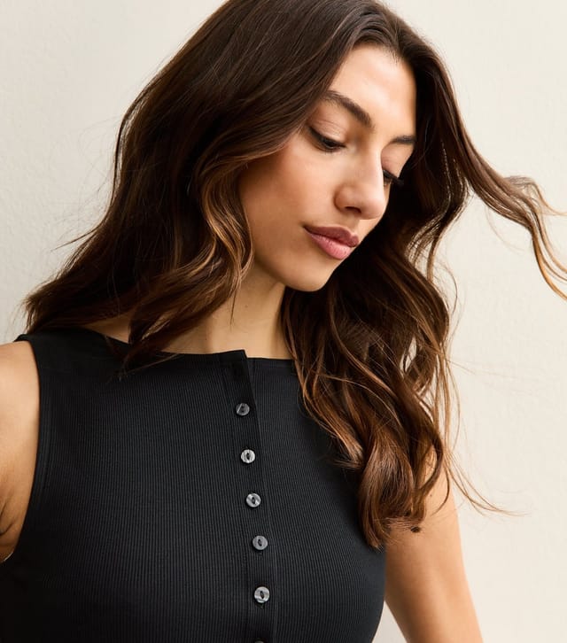 New Look Women's Tall Black Button Through Tank Top New Look - 2