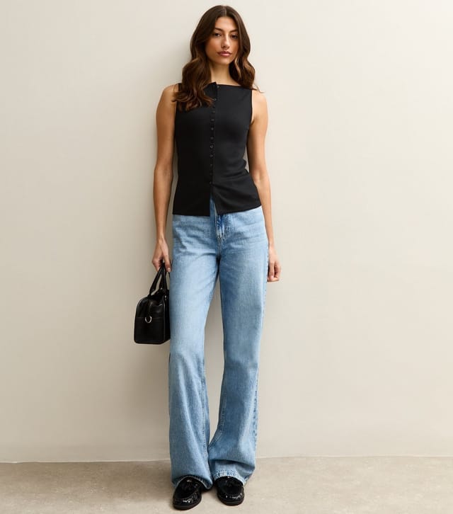 New Look Women's Tall Black Button Through Tank Top New Look - 3