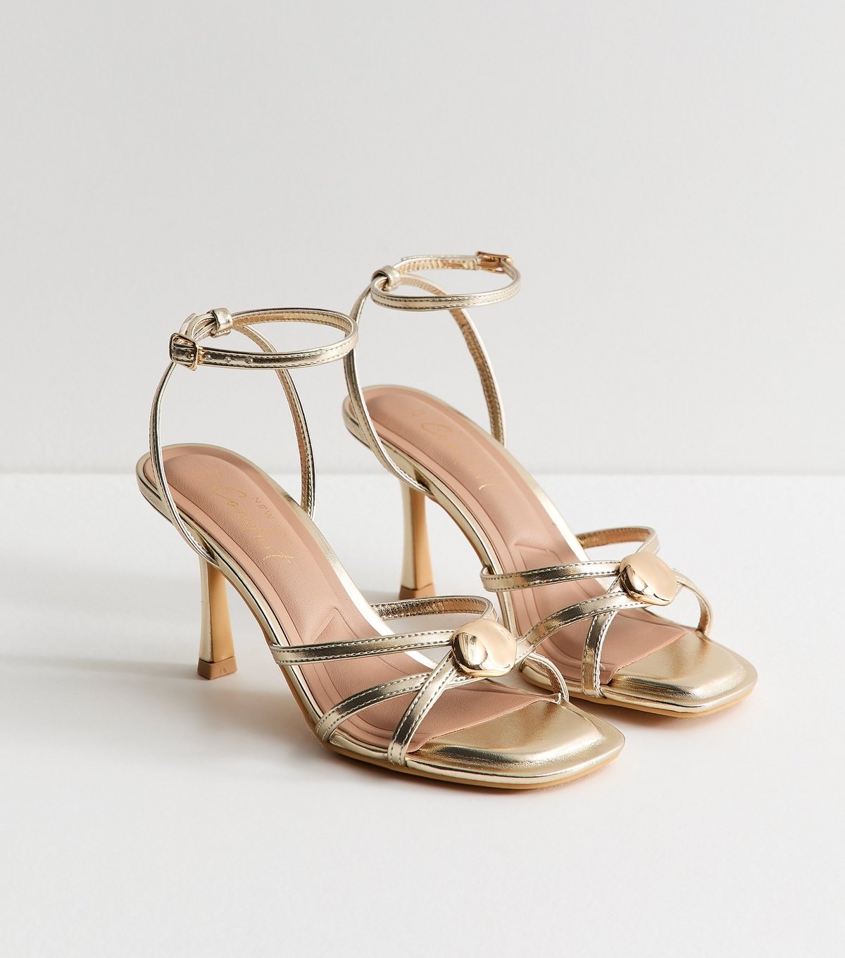 New Look Women's Gold Faux Leather Sculpted Charm Detail Strappy Sandals Vegan New Look - 1