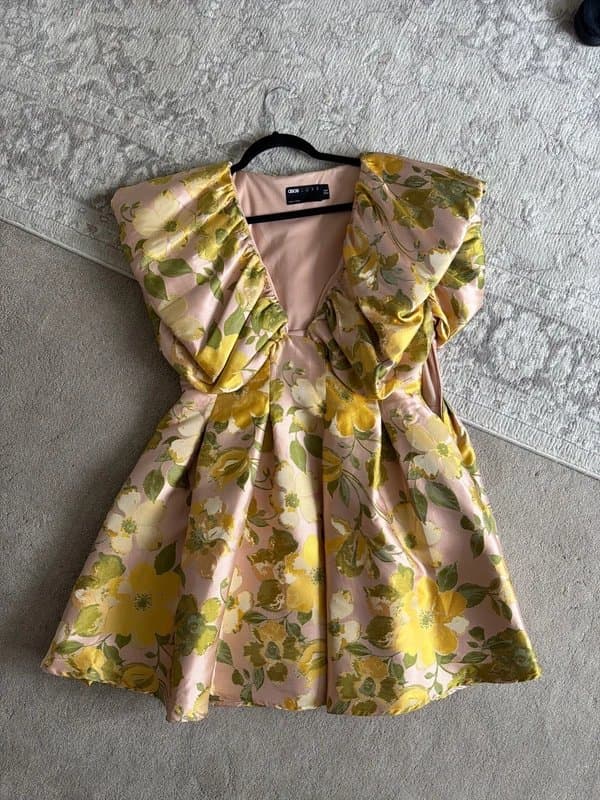 ASOS Pink and green floral ASOS luxe mini dress size 16