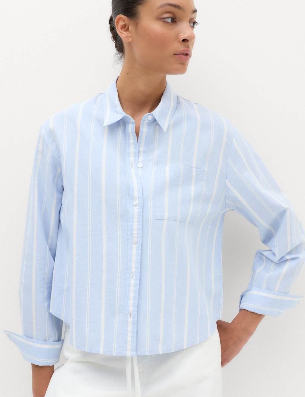 Marks & Spencer M&S Pure Cotton Striped Oxford Shirt Blue Mix