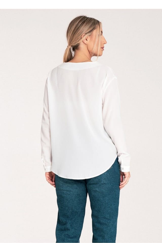 Love Lace Love Lace Women's Long Sleeve Press Stud Shirt Cheeky Neck in White - 3