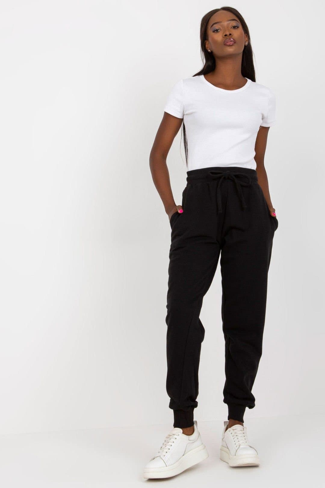 Love Lace Love Lace Women's High Waist Tie Sweatpants with Elastic Waist in Black
