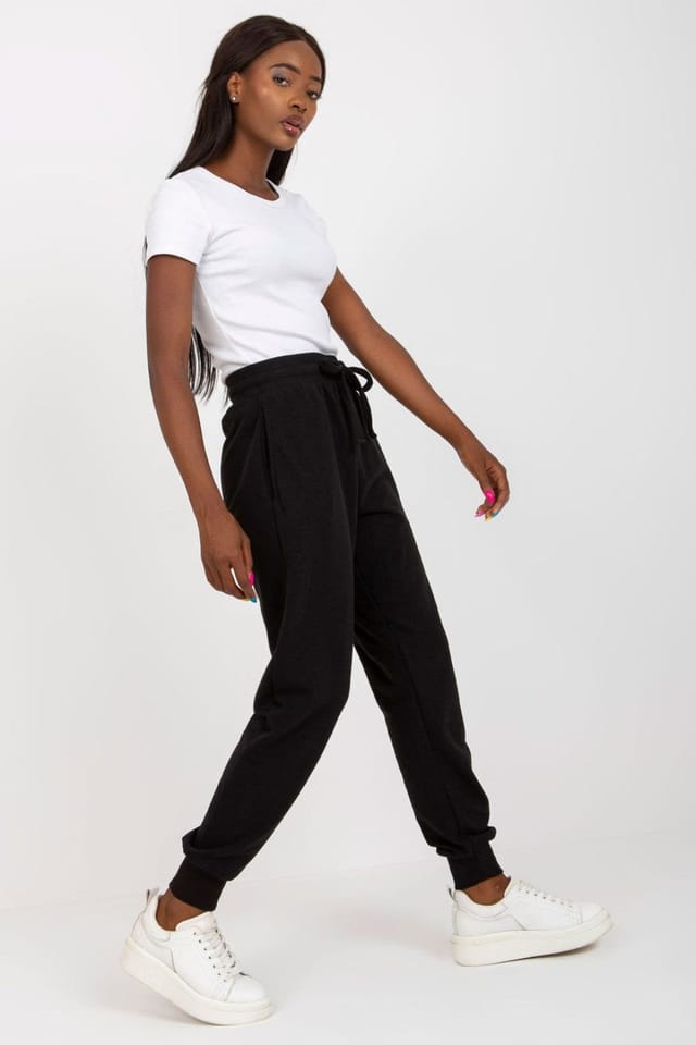 Love Lace Love Lace Women's High Waist Tie Sweatpants with Elastic Waist in Black - 2