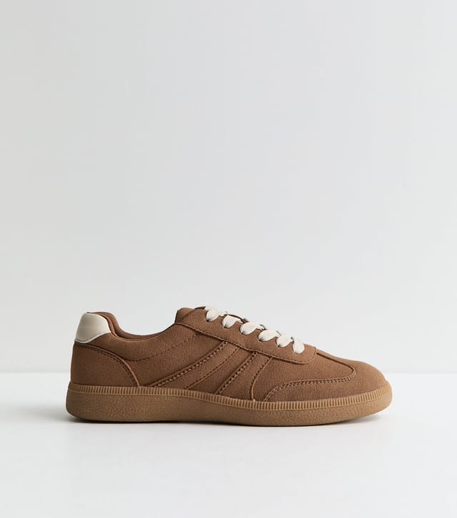 New Look Women's Tan Faux Suede Contrast Stripe Trainers Vegan New Look - 3