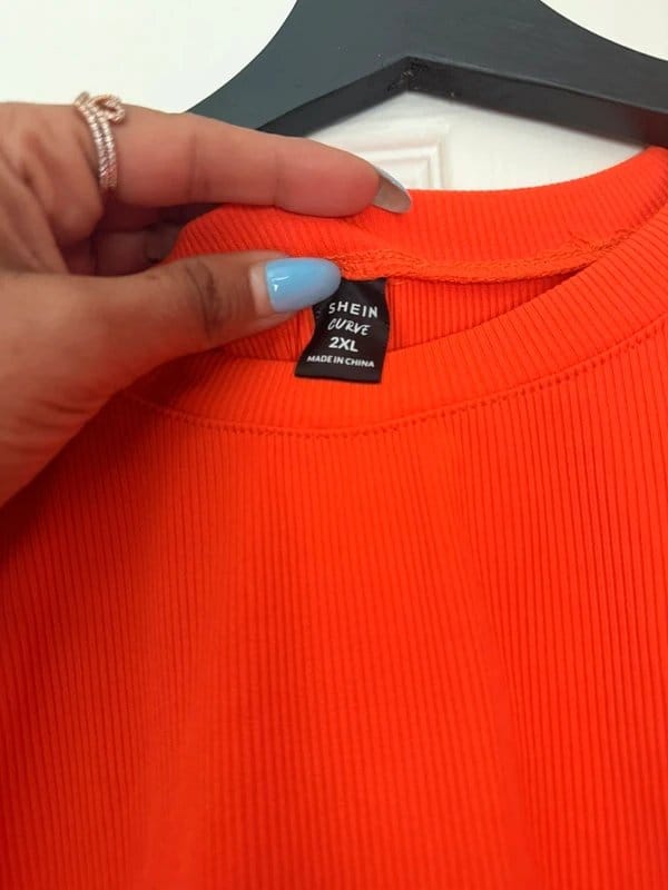 Shein Orange Ribbed Bodycon Dress