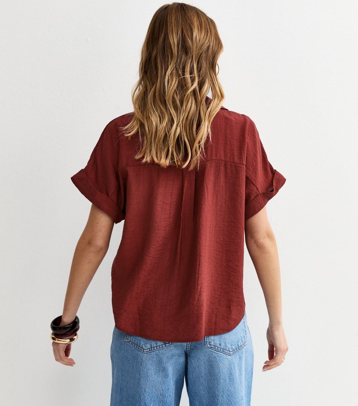New Look Women's Dark Red Crinkled Short Sleeve Shirt New Look - 4
