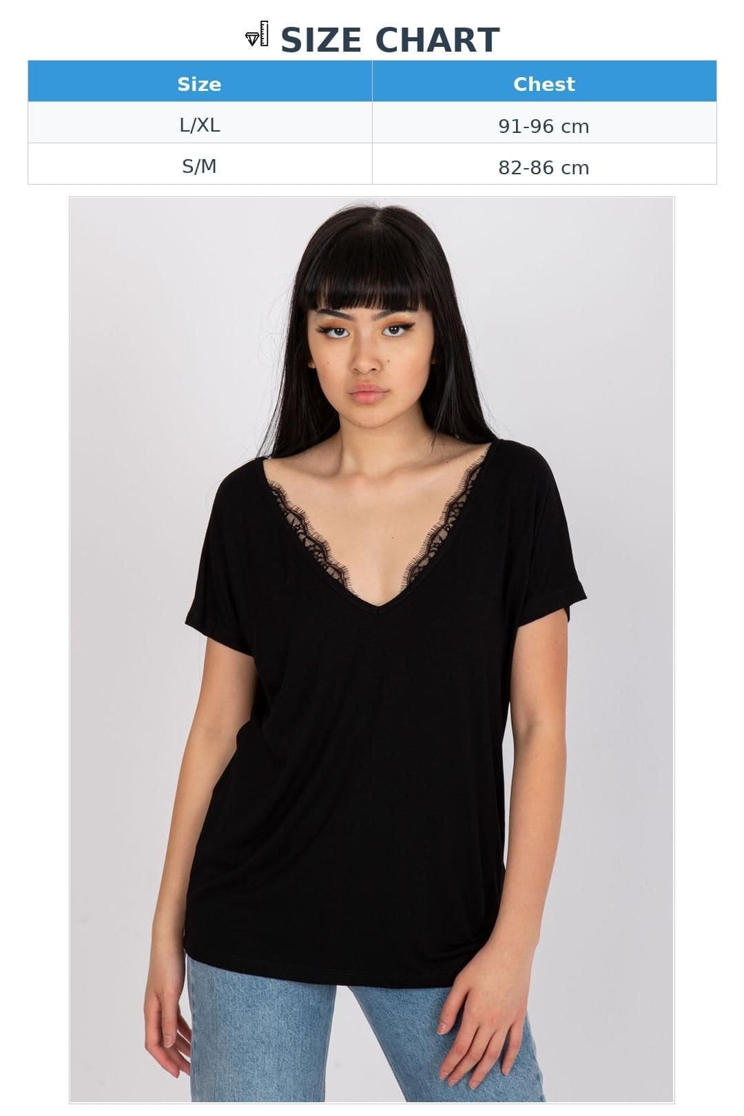 Love Lace Love Lace Women's Short Sleeve V Neck Lace Trim T-Shirt in Black - 4