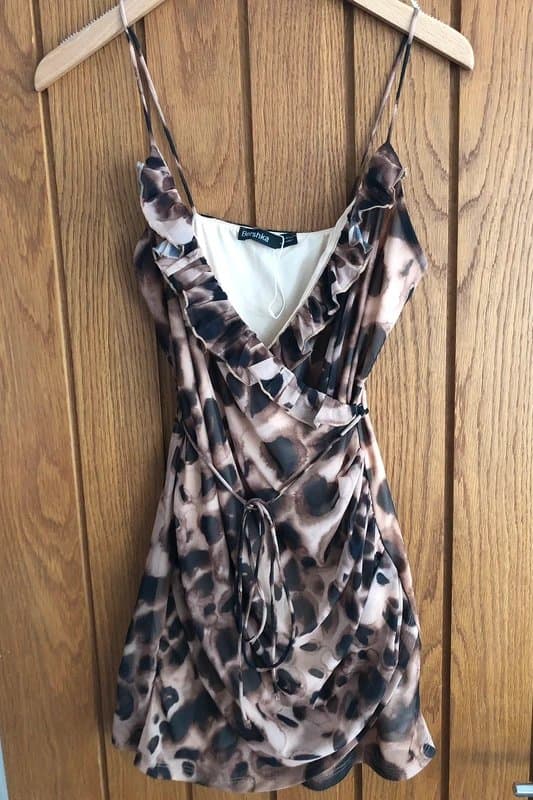 Bershka Bershka Leopard Print Mini Dress With Ruffled Wrap-Over Neckline Size 10/M